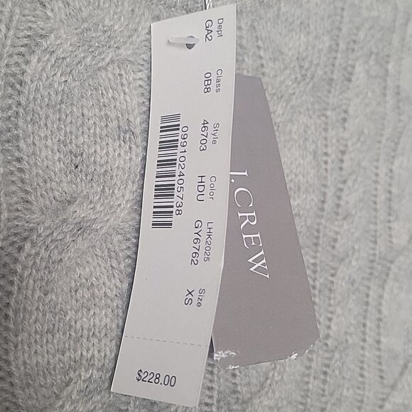 NWT J Crew XS 100% Cashmere Cable Knit Wool Long Sleeve Crew Sweater Gray Y2K - Picture 5 of 12